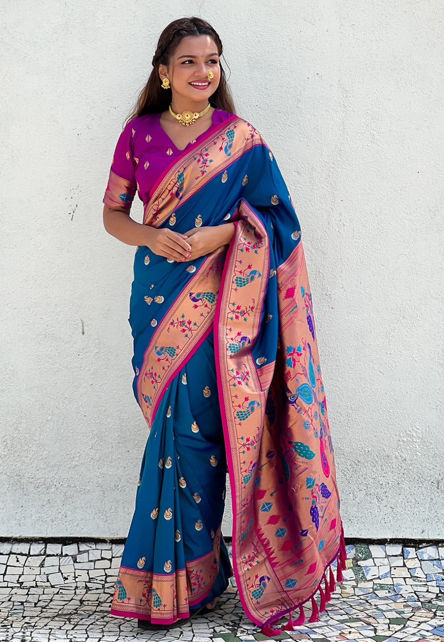 Minakari Weaving Saree With Brocade Blouse