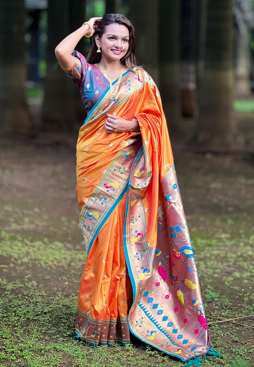 Minakari Weaving Saree With Brocade Blouse