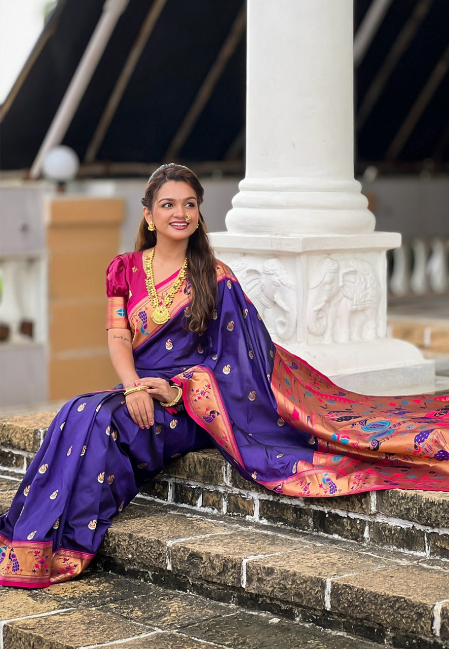 Minakari Weaving Saree With Brocade Blouse