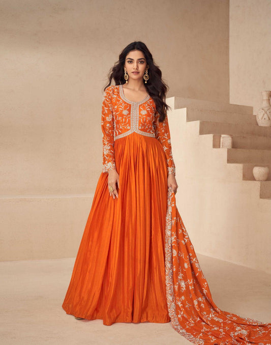 Embroidered Gown With Dupatta