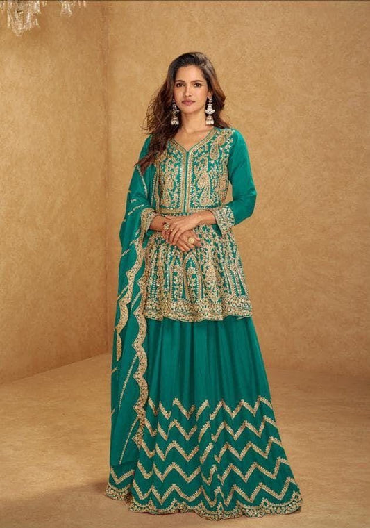 Sharara Style Embroidered Dress