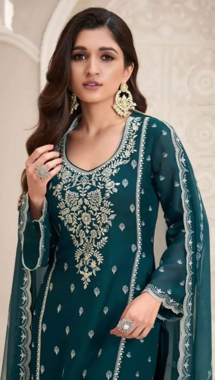 Chiffon Embroidered Suit