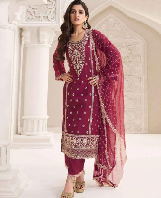 Chiffon Embroidered Suit