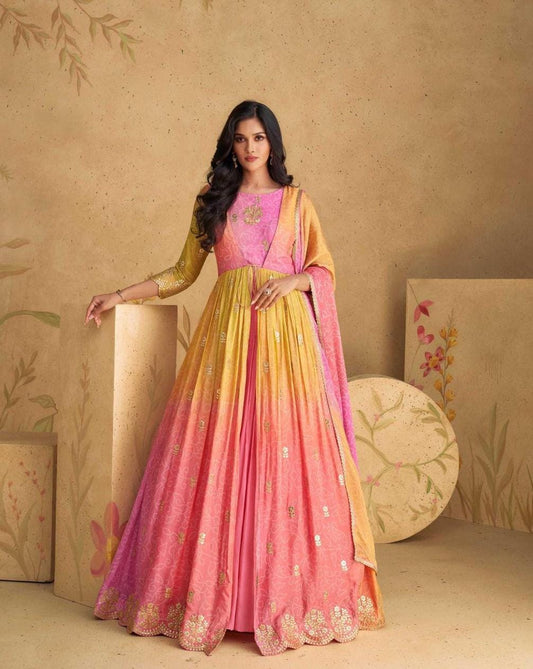 Embroidered Gown With Dupatta