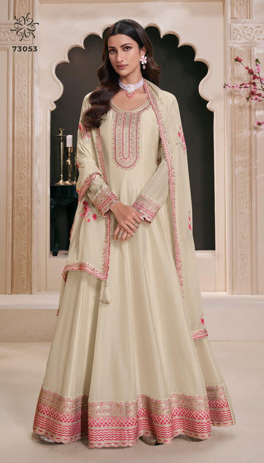 Embroidered Gown With Dupatta