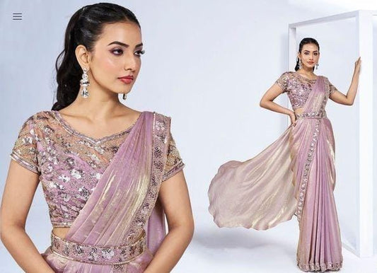 Ready To Wear Saree With Embroidered Stitched Blouse And Belt