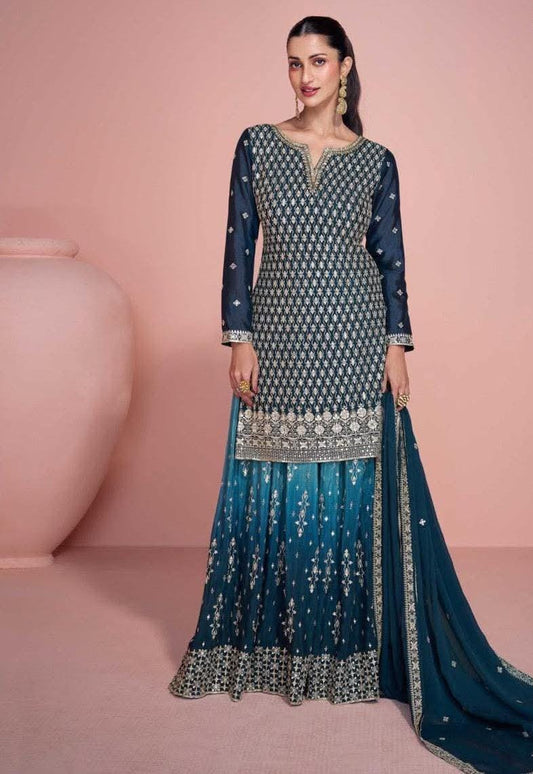 Sharara Style Embroidered Suit
