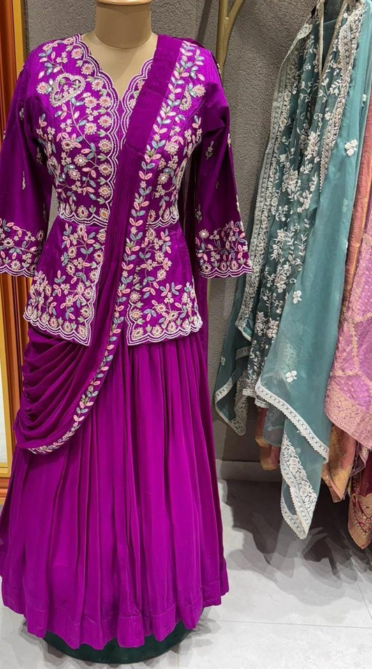 Hand Embroidered Ready To Wear Draped Saree Style Gown