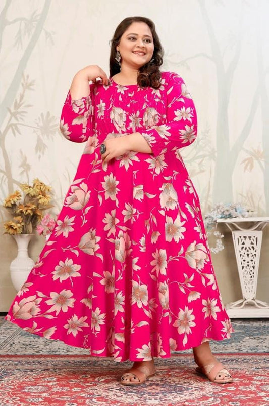 Plus Size Rayon Printed Gown