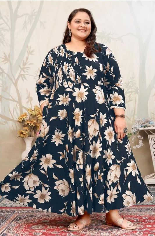 Plus Size Rayon Printed Gown