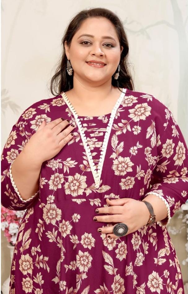 Plus Size Rayon Printed Gown