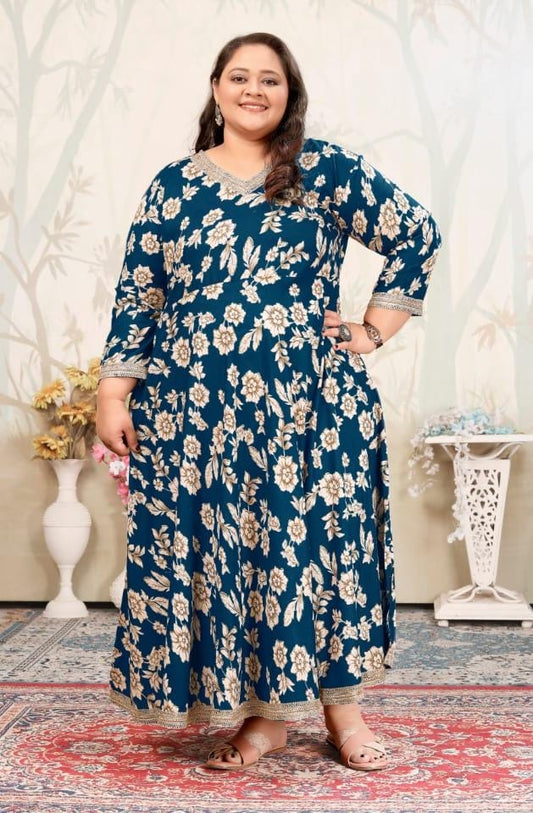 Plus Size Rayon Printed Gown