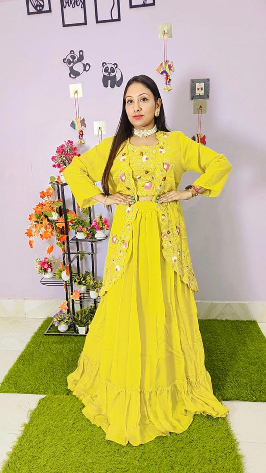 Skirt With Hand Embroidered Jacket & Blouse Set