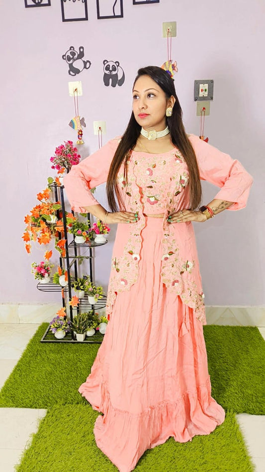 Skirt With Hand Embroidered Jacket & Blouse Set