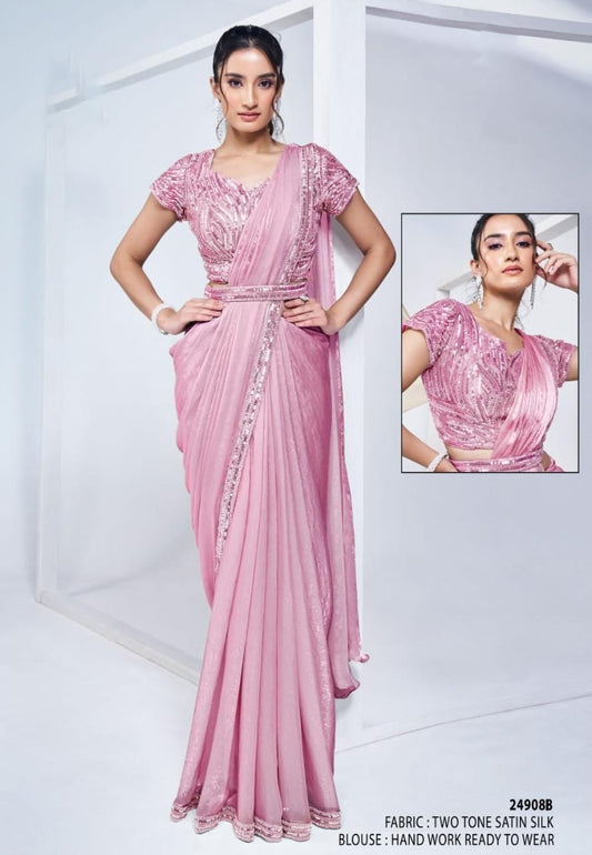Ready To Wear Saree With Embroidered Blouse And Belt