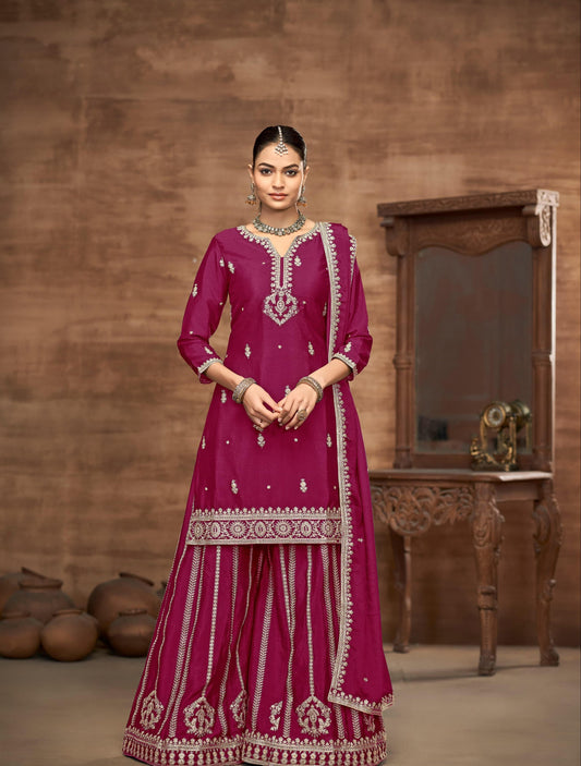 Sharara Style Embroidered Suit