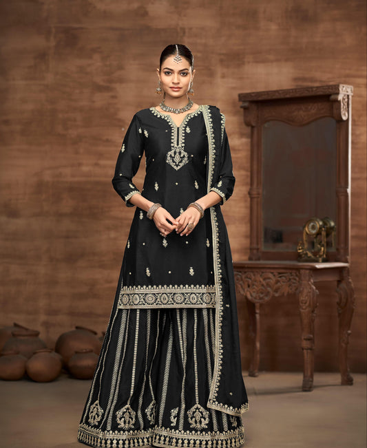 Sharara Style Embroidered Suit