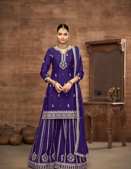 Sharara Style Embroidered Suit