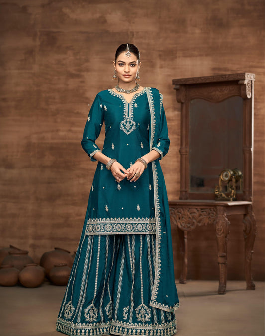 Sharara Style Embroidered Suit