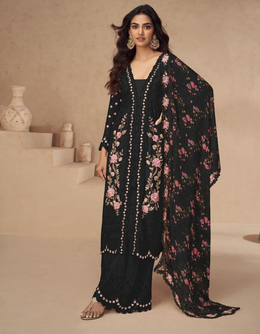 Floral Printed Embroidered Suit