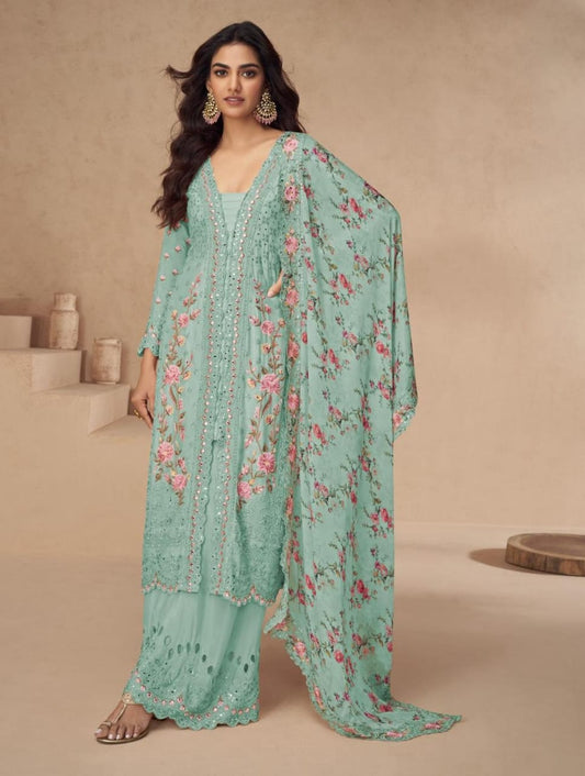 Floral Printed Embroidered Suit