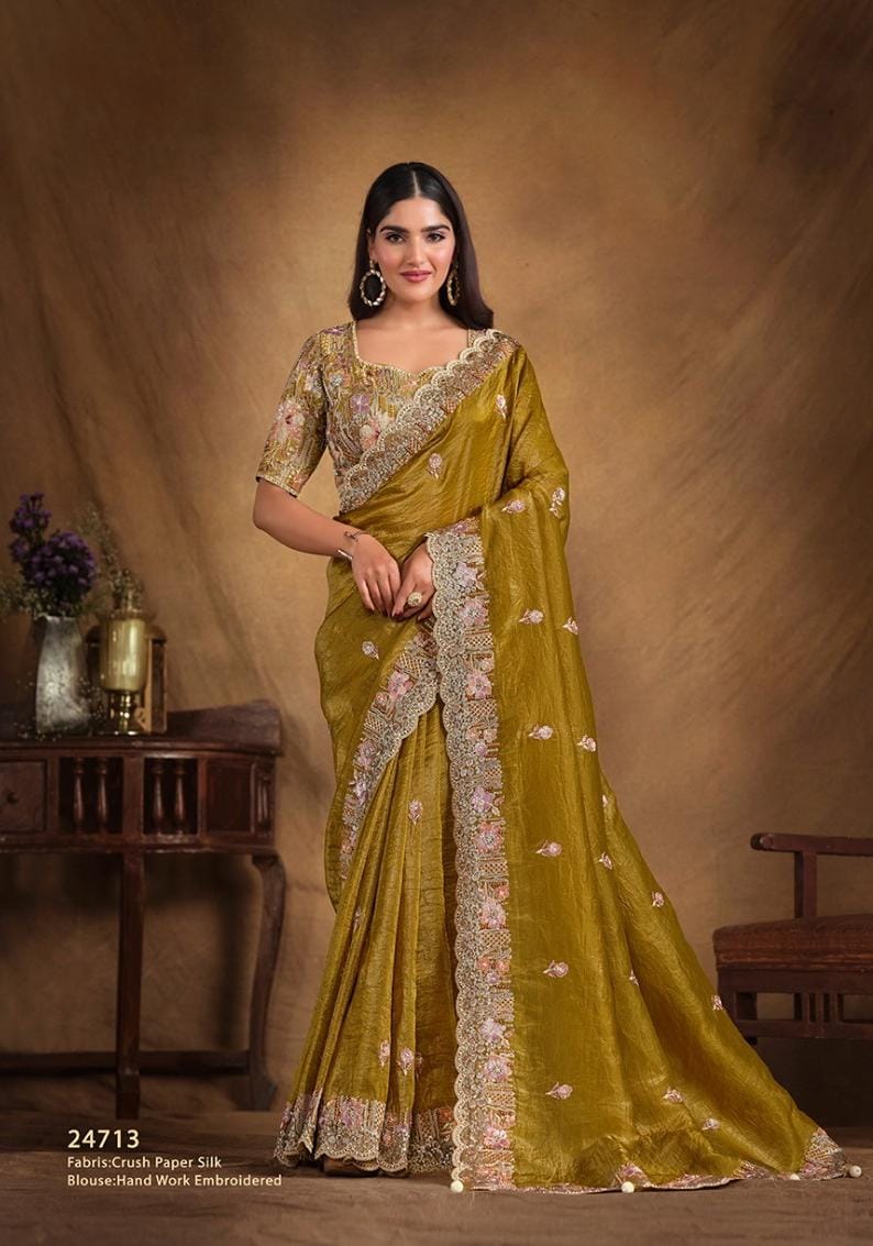 Embroidered Saree With Blouse And Belt