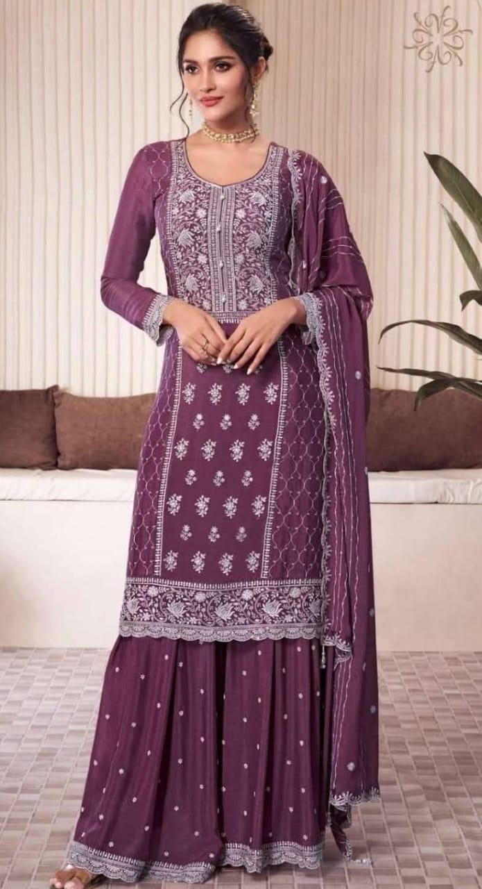 Sharara Style Embroidered Suit