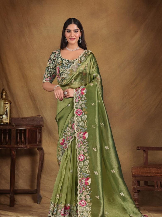 Embroidered Saree Paired With An Embroidered Belt