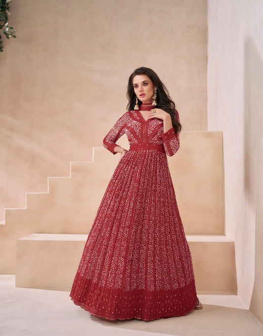 Embroidered Gown With Dupatta